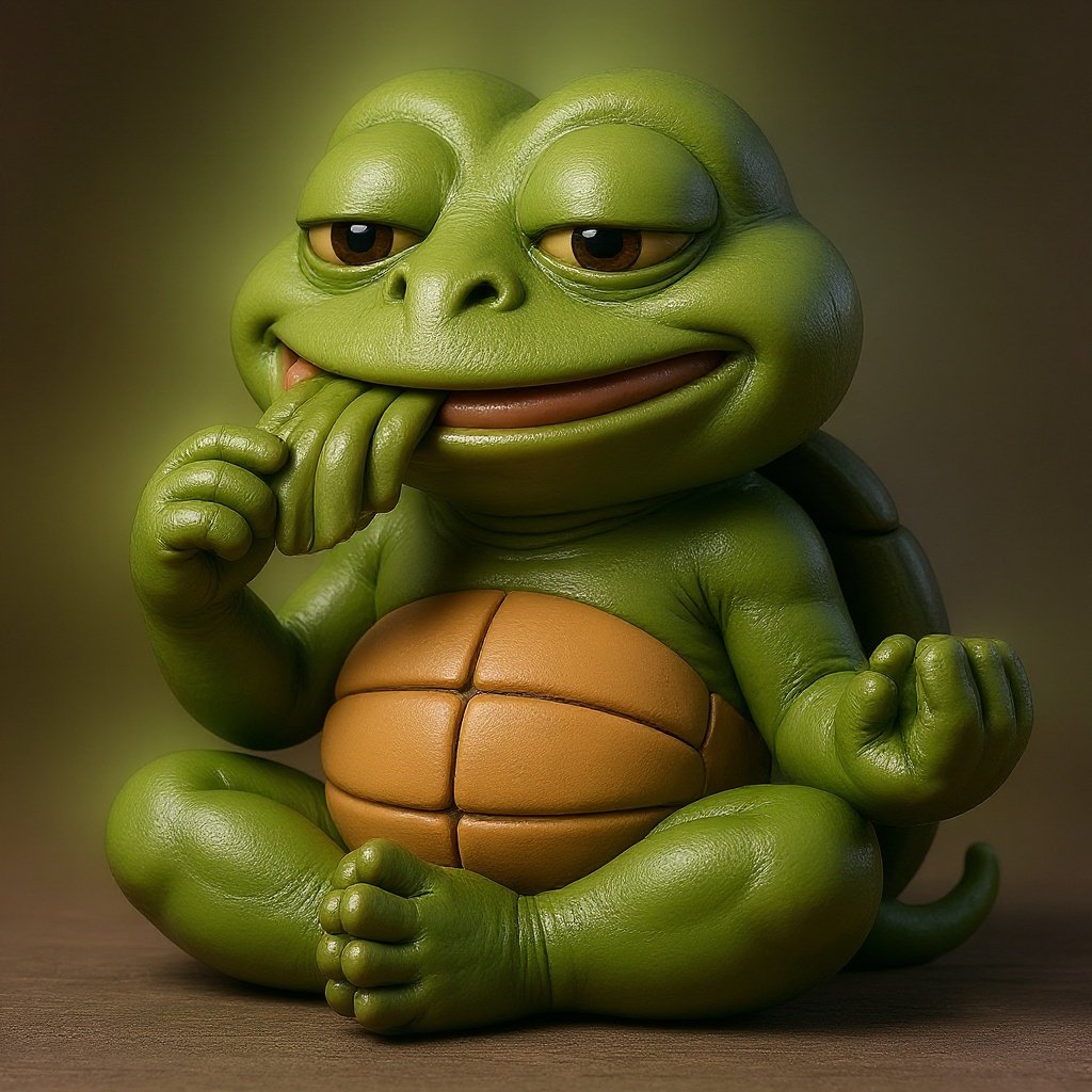 Terry The Turtle relaxing in zen meditation pose - embodying the slow and steady crypto philosophy